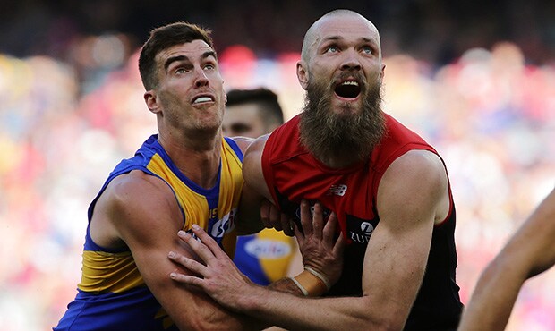 AFL 2018 Second Preliminary Final - West Coast v Melbourne PERTH, AUSTRALIA - SEPTEMBER 22: Scott Lycett of the Eagles contests a ruck with Max Gawn of the Demons during the 2018 AFL Second Preliminary Final match between the West Coast Eagles and the Melbourne Demons at Optus Stadium on September 22, 2018 in Perth, Australia. (Photo by Will Russell/AFL Media)